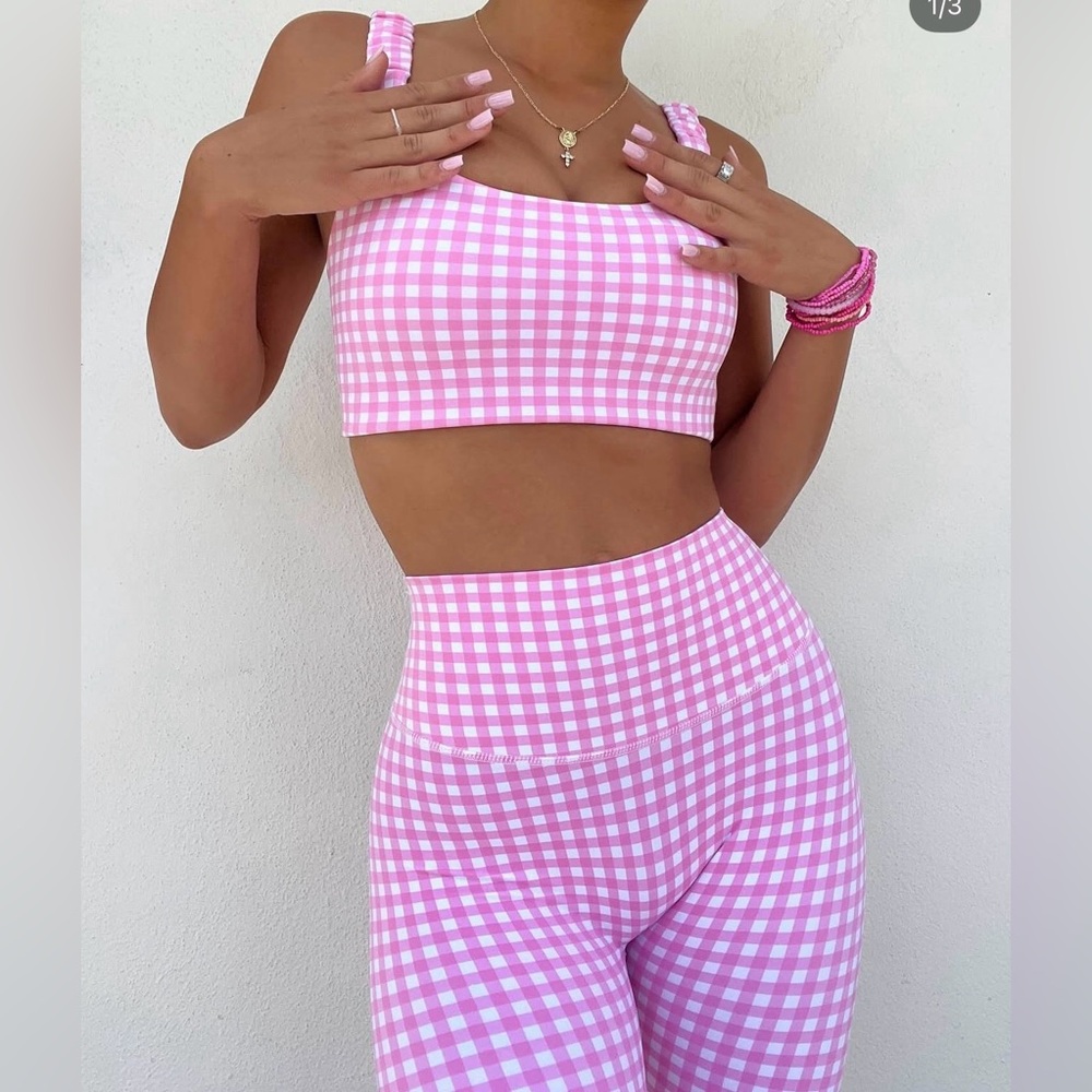 Astoria Pink Gingham Full Set, Bra Top, Leggings and Headband